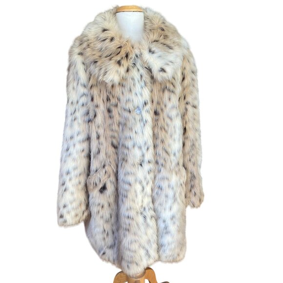 ASOS Faux Fur Coat in Cream and Brown - Picture 1 of 14
